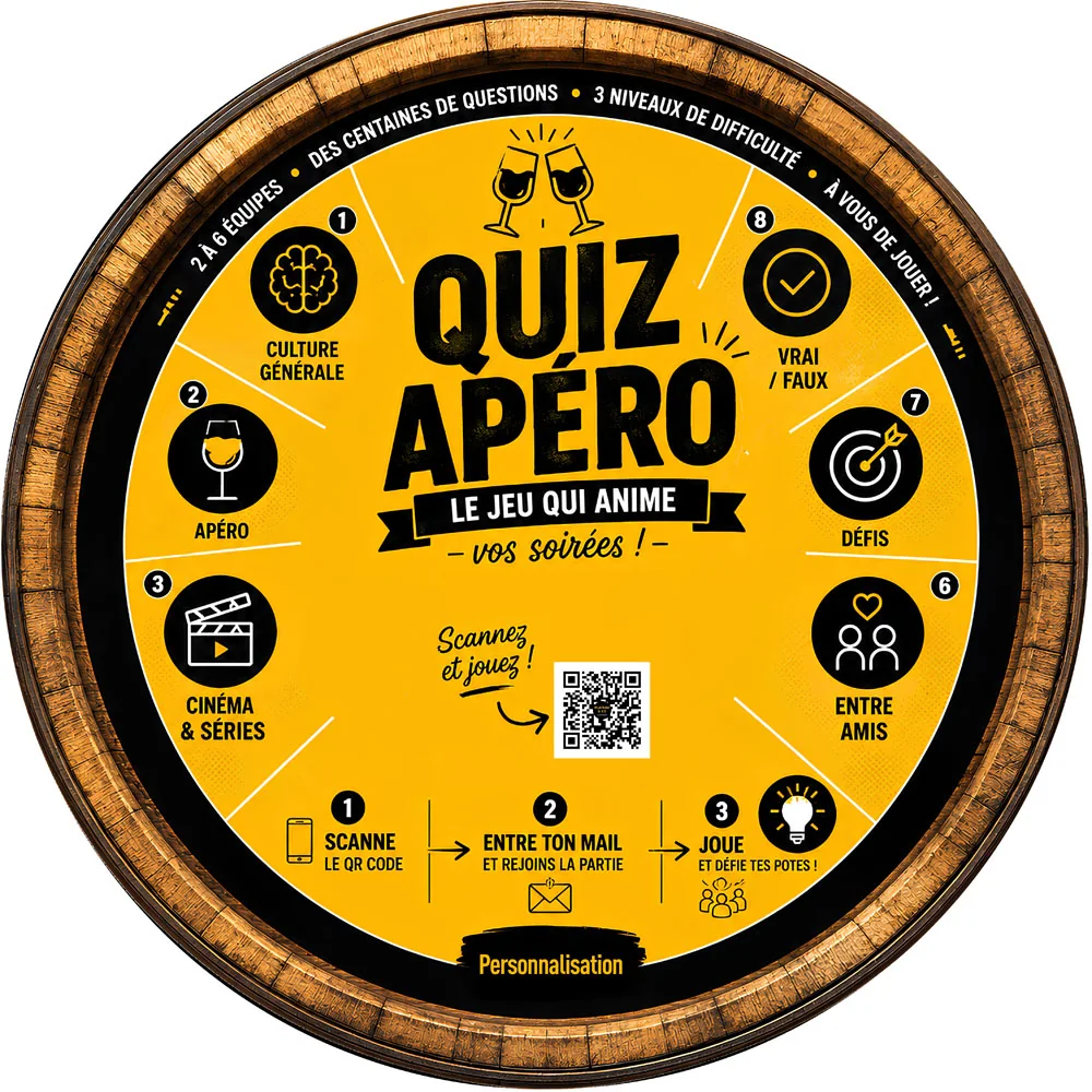 Plateau Quiz Apéro rond Evolprint pour tonneau