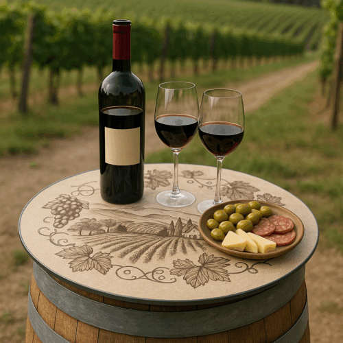 Plateau de tonneau de vin en métal alu dibond imprimé et personnalisé