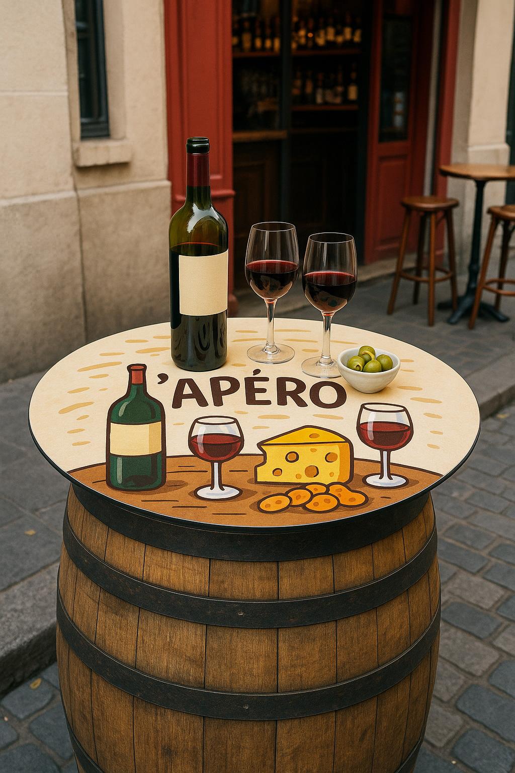 Plateau rond pour tonneau de vin personnalisé pas cher apéritif apéro