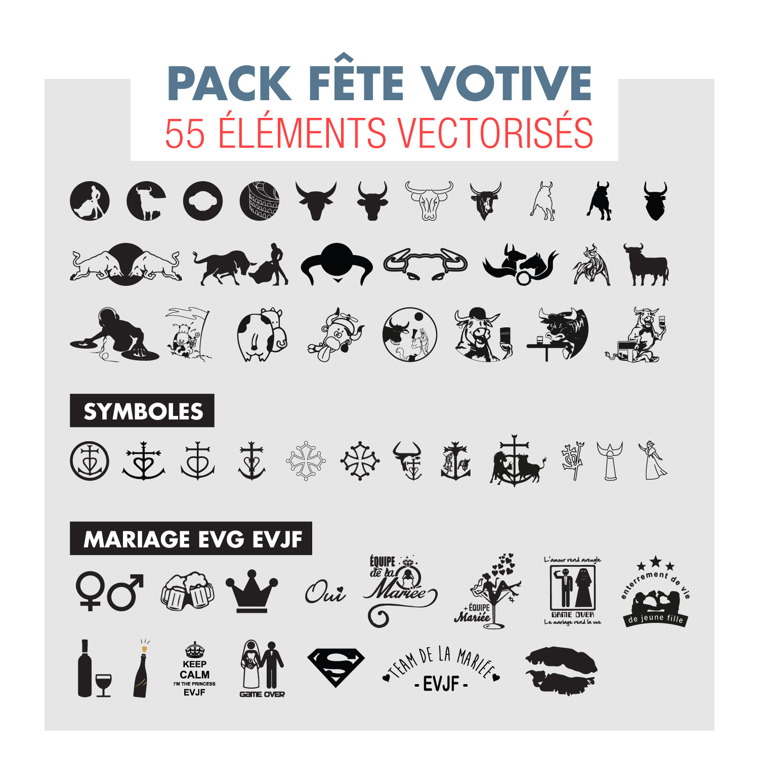 PACK-FETE-votive-vecteur-vectoriel-pas-cher logo fête taureau pack vectoriel pas cher