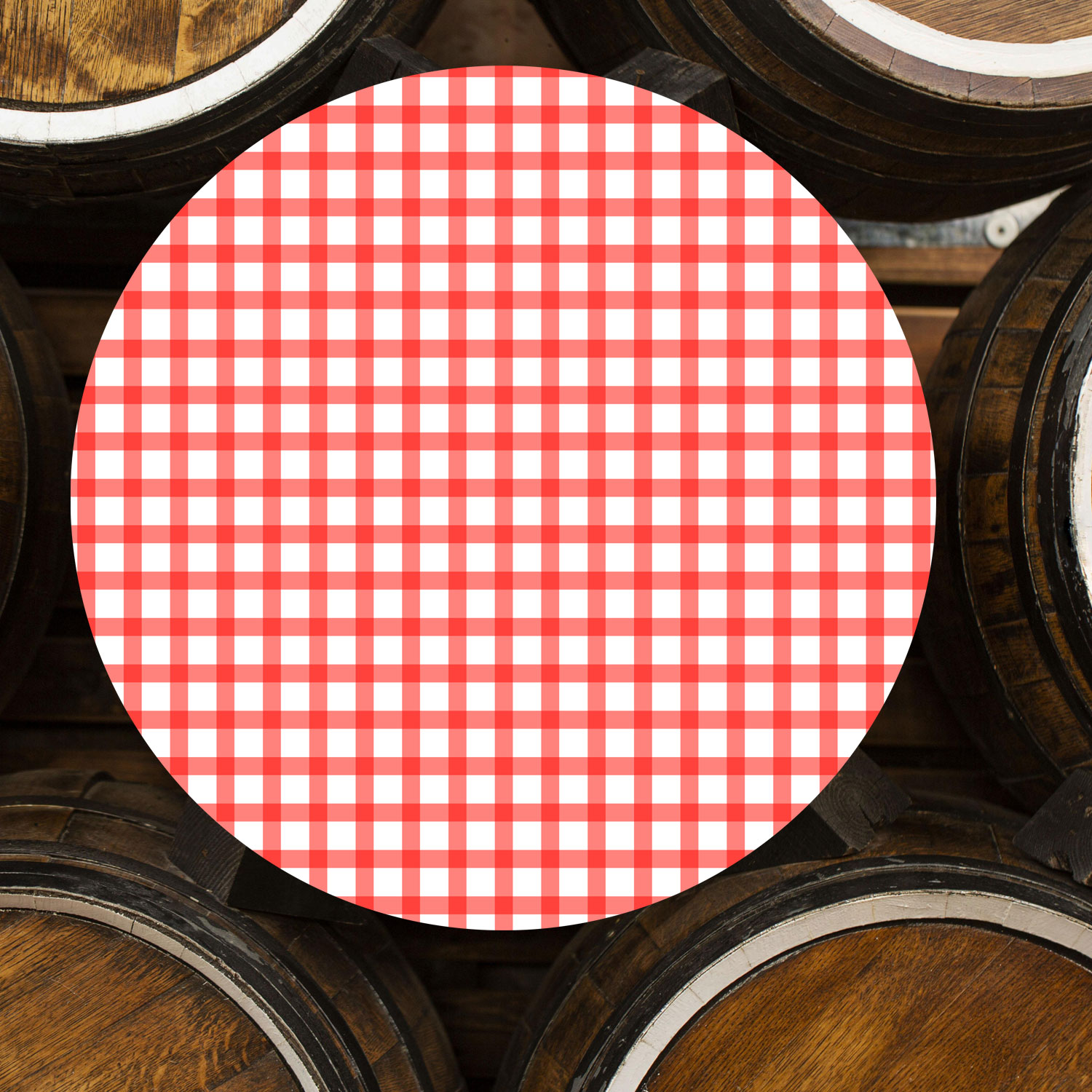 Plateau pour tonneau de vin impression nappe vichy rouge