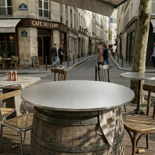 Plateau en alu brossé pour tonneau de vin