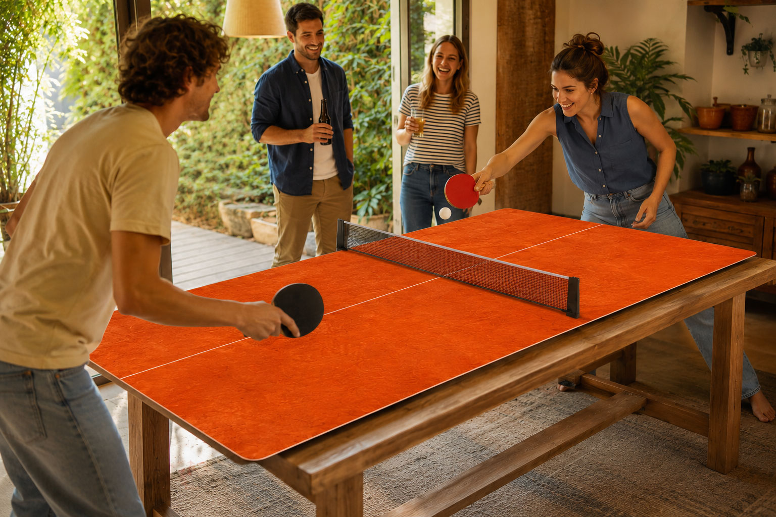 Table de ping pong terre battue pour jouer au tennis de table.