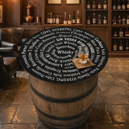 Plateau Amovible pour Tonneau de Vin – Design "Noms d'Alcools"