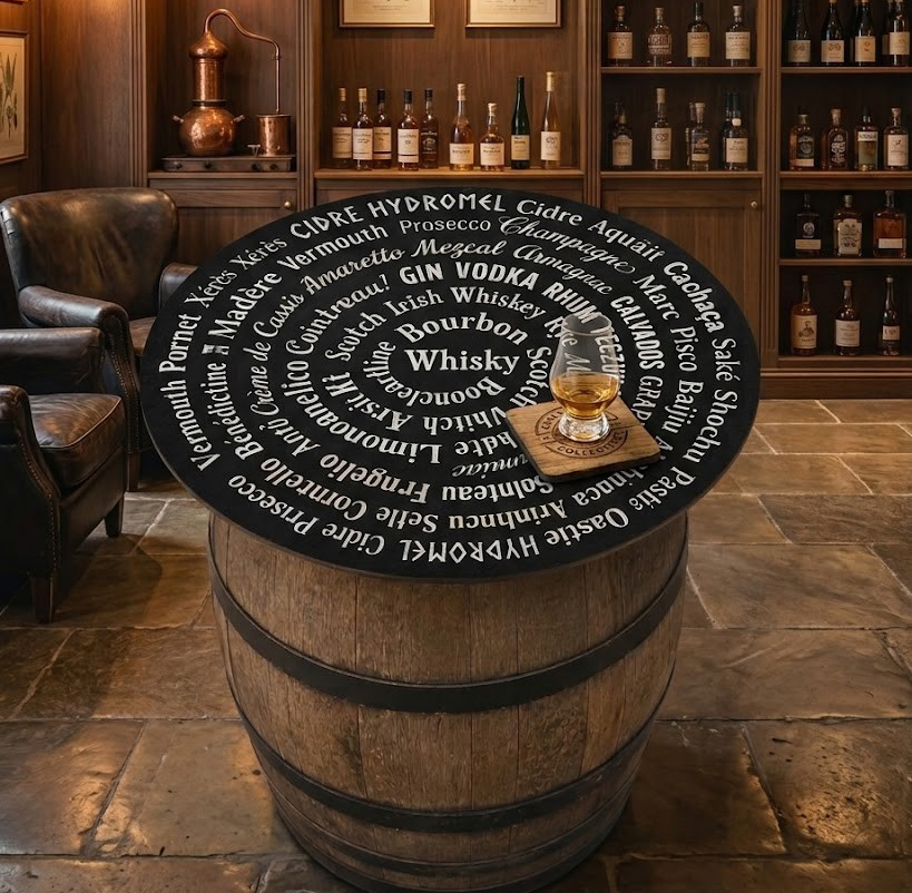 Plateau Amovible pour Tonneau de Vin – Design "Noms d'Alcools"