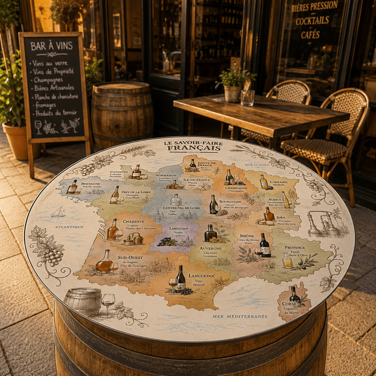 plateau carte de france des alcools et liqueurs francais brasserie