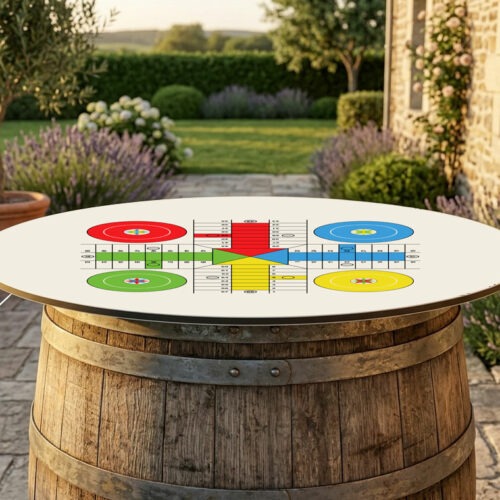Plateau de jeu parchis pour tonneau de vin grand format pour exterieur jardin