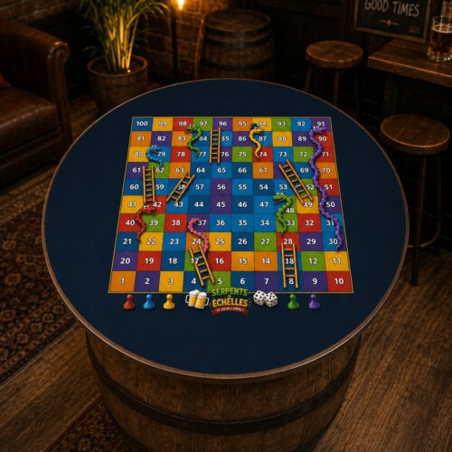 plateau table mange debour pour tonneau de vin jeu du serpent