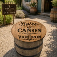 plateau table mange debout boire un canon c'est sauvé un vigneron