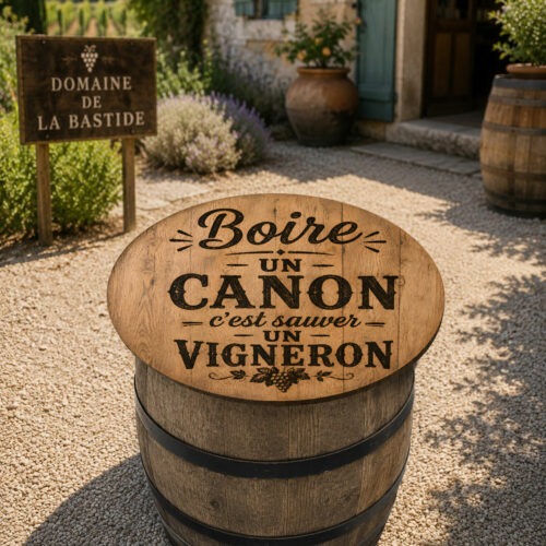 plateau table mange debout boire un canon c'est sauvé un vigneron