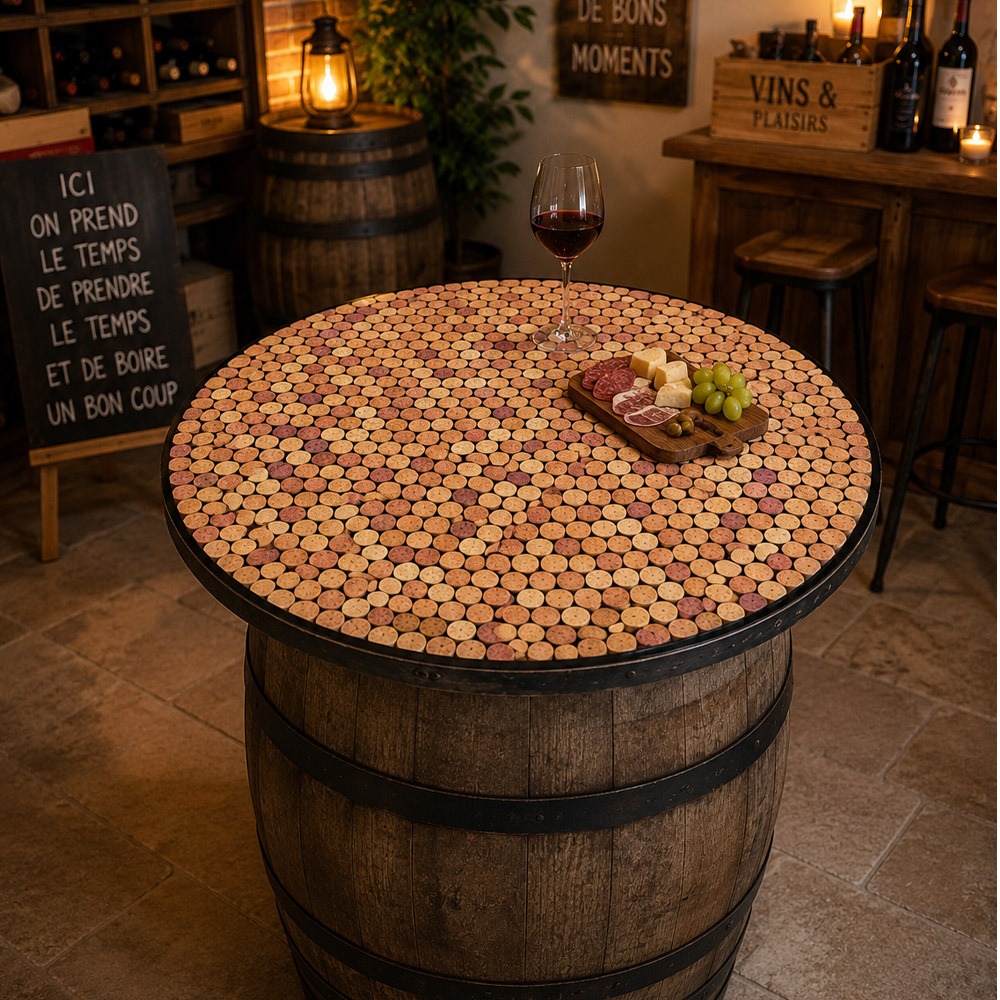 plateau pour tonneau de vin en liège