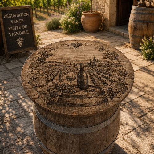 Plateau table vignoble pour tonneau de vin