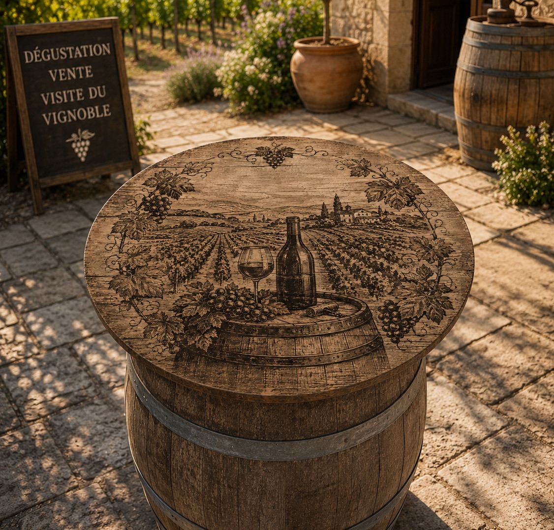 Plateau table vignoble pour tonneau de vin