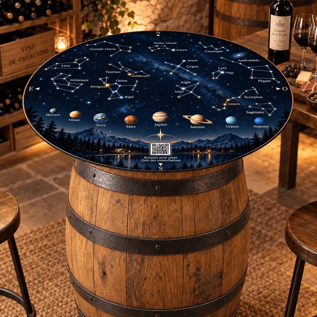 plateau pour tonneau carte du ciel celeste constellation planete jeu Plateau Carte du Ciel